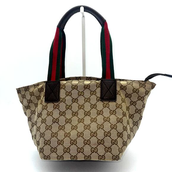 GUCCI Bag Canvas Sherry Web Line Tote GG Beige Red Green 131228 - Picture 7 of 16